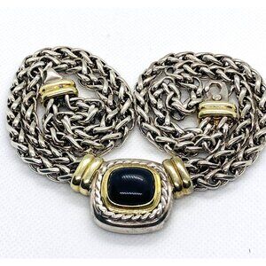 David Yurman Albion Double Chain Wheat Onyx Necklace Sterling Silver 925 14K 585